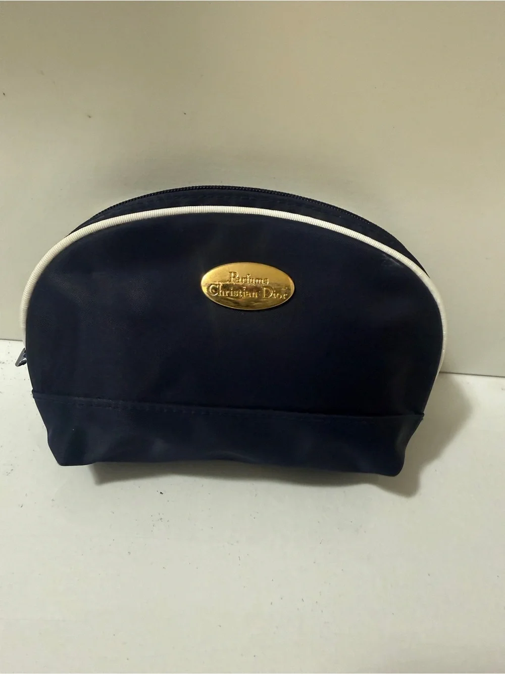 Dior Navy and White Travel Pouch with Gold Logo